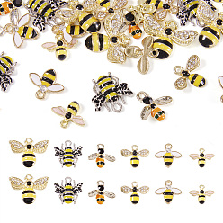Желтый Подвески из эмали и сплава, со стразами, Пчелы, светлое золото и платина, желтые, 68x52x11 мм, 24 шт / коробка