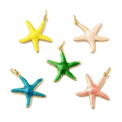(52) Непрозрачная лаванда Латунные эмалевые подвески с морскими животными, прелести морская звезда, без свинца и без кадмия, долговечный, стойки покрытие, реальный 18 k позолоченный, разноцветные, 22x20.5x2.5 мм, отверстие : 3.5 мм