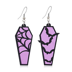 Сливовый Акриловые серьги-подвески в виде гроба на Хэллоуин, платина, слива, 70x20 мм