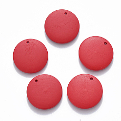 Red Painted Wood Pendants, Flat Round, Red, 20x4mm, Hole: 1.5mm