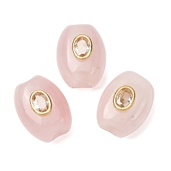 Rose Quartz Natural Rose Quartz European Beads, Oval Large Hole Beads with Brass Pave Clear Cubic Zirconia Findings, Golden, 20~20.5x15.5x13mm, Hole: 5mm