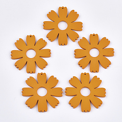Оранжевый Расписные деревянные подвески, цветок, оранжевые, 49.5x49x3 мм, отверстие : 1 мм