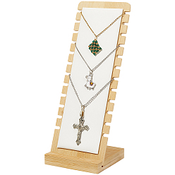 Белый Бамбуковые стенды-органайзеры для ожерелья с наклонной спинкой, с ковриком из искусственной кожи, прямоугольные, белые, готовое изделие: 10x9.5x26.5 см