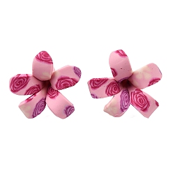 Pink Abalorios de la arcilla de polímero hechos a mano, flor, rosa, 22~26.5x26~32 mm, agujero: 3 mm