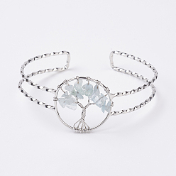 Аквамарин Браслеты из манжеты из натурального аквамарина, с латунной фурнитурой платинового цвета, 2 дюйм x 2-3/8 дюйм ~ 2-3/8 дюйм (50x60~62 мм)