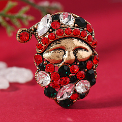 Santa Claus Брошь-булавка из золотистого сплава со стразами на рождественскую тематику, красочный, Дед Мороз