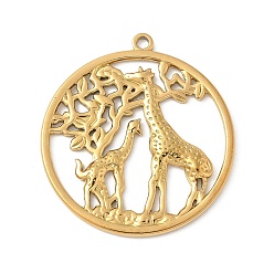 Настоящее золото 18K 304 подвески из нержавеющей стали в виде жирафа, прелести животных, ионное покрытие (ip), реальный 18 k позолоченный, 38x35x2.5 мм, отверстие : 2 мм