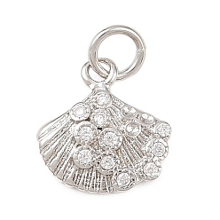 Платина Латунные микропаве прозрачные кубические циркониевые подвески, формы раковины, долговечный, без кадмия и без свинца, стойки покрытие, с целью перехода в кольце, платина, 12x11.5x2.6 мм, отверстие : 3.4 мм