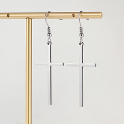 Нержавеющая Сталь Цвет Не тускнеет 201 серьги-крестики из нержавеющей стали, для женщин, религия, цвет нержавеющей стали, 58x20 мм