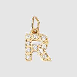Letter R Подвески из нержавеющей стали с фианитами и переходными кольцами, реальный 14 k позолоченный, долговечный, Буква R, 8 мм