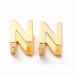 Letter N Boucles d'oreilles créoles initiales pour femmes, boucles d'oreilles en laiton plaqué or véritable 18k, letter.n, 12x10x9.5mm, pin: 0.8 mm