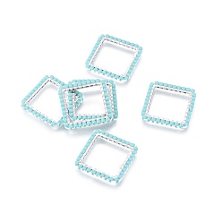 Pale Turquoise MIYUKI & TOHO Handmade Japanese Seed Beads, with 304 Stainless Steel Link Rings, Loom Pattern, Square, Silver, Pale Turquoise, 19x19x1.8~2mm