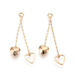 Золотой Латунные цепочки кисточкой подвески, без никеля , сердце, золотые, 33x3x1 мм, отверстие : 1.5 мм