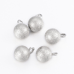 Stainless Steel Color Tarnish Resistant 201 Stainless Steel Charms, Textured, Frosted, Round, Stainless Steel Color, 9x6mm, Hole: 2mm