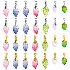 (52) Непрозрачная лаванда 112 шт. 14 стили стеклянные подвески в форме листьев, покрытые краской для запекания, с латунными петлями, разноцветные, 20~24.5x10~10.5x2.5~3.5 мм, отверстие : 4.5x3.5 мм, 8 шт / стиль