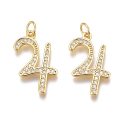 Real 18K Gold Plated Brass Micro Pave Clear Cubic Zirconia Pendants, Long-Lasting Plated, Figure 4, Real 18K Gold Plated, 21x15x1.5mm, Hole: 3mm