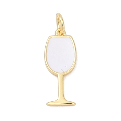 Белый Латунь эмаль подвески, с целью перехода в кольце, бокал прелести, стойки покрытие, без кадмия и без свинца, прочное покрытие, реальный 18 k позолоченный, белые, 18.5x7.5x1.5 мм, отверстие : 3.5 мм