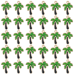 Green 80Pcs Zinc Alloy Enamel Pendants, Coconut Tree Charms, Light Gold, Green, 17.5x13x1.5mm, Hole: 1.4mm
