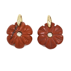 Red Jasper Natural Red JasperPendants, Flower Charms with Brass Micro Pave Cubic Zirconia Findings, Golden, 16.5~17x15~16x4.5~5.5mm, Hole: 4.4x4mm