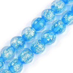 Озёрно--синий Ручная работа золотой фольги Lampwork бисер пряди, круглые, Плут синий, 10 мм, отверстие : 1.8 мм, около 50 шт / нитка, 186.61'' (474 см)