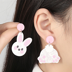 Pink Пасхальные акриловые серьги-подвески, кролик, слева и справа, розовые, 52x35 мм