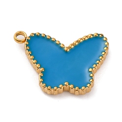 Озёрно--синий Ионное покрытие (ip) 304 подвески из нержавеющей стали с эмалью, реальный 18 k позолоченный, очарование бабочки, Плут синий, 21x17.5x2.5 мм, отверстие : 1.8 мм