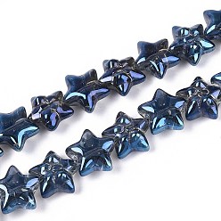 Стально-синий Стеклянные бусины с гальваническим покрытием , звезда и бантом, стальной синий, 13.5~14x14~15x7.5~8.5 мм, отверстие : 0.8~0.9 мм, около 49~50 шт / нитка, 23.62~24.02 дюйм (60~61 см)