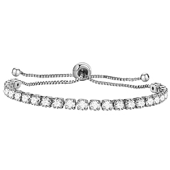 Платина Браслеты из латуни с микропаве и кубическим цирконием, платина, 9-1/8~11 дюйм (23~28 см)