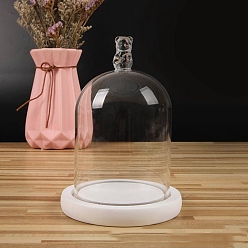 Белый Купол из прозрачного стекла в форме медведя, декоративная витрина, колокол баночка террариум с деревянной основой, белые, 90x150 мм