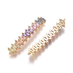 Золотой Соединители из латуни с микропаве и кубическим цирконием, прямоугольные, красочный, золотые, 44x7x3.5 мм, отверстие : 0.8 мм