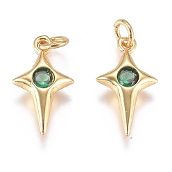 Зеленый Латунные микро проложить кубического циркония прелести, с целью перехода в кольце, долговечный, мерцающая звезда, золотые, зелёные, 14x7x2.5 мм, отверстие : 3 мм