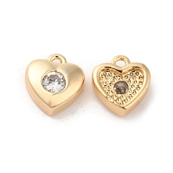 Настоящее золото 18K Латунь со стеклянными подвесками, шарма сердца, реальный 18 k позолоченный, 7x7x5 мм, отверстие : 1 мм