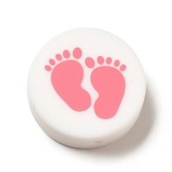 Footprint Пищевые экологически чистые силиконовые фокусные шарики, белый плоский круглый, рисунок следа, 26x9 мм, отверстие : 2.2 мм