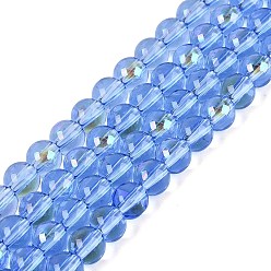 Васильковый Прозрачные стеклянные бусины гальваническим пряди, круглые, с покрытием цвета радуги, с половиным покрытием, васильковый, 6~6.5 мм, отверстие : 0.8~1 мм, около 67~72 шт / нитка, 14.57~15.35 дюйм (37~39 см)