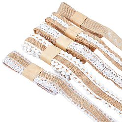 Tan 5Roll Burlap Ribbon, Christmas and Wedding Craft Lace Decorations, Tan, 1~1-1/2 inch(25.5~38mm), about 2.19 Yards(2m)/roll