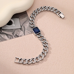 Капри Синий Браслеты Rhinestone сплава, браслеты из цепочек для пары, Капри синий, 8-7/8 дюйм (22.5 см)