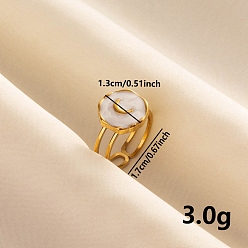 Золотой Плоское круглое с луной 304 открытое кольцо-манжета из нержавеющей стали с эмалью для женщин, золотые, 13 мм, регулируемый