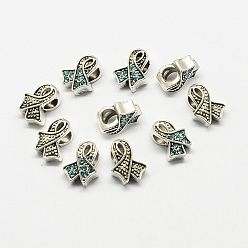 Аквамарин Осознание ленты сплава горный хрусталь большое отверстие европейские шарики, античное серебро, аквамарин, 13x11x7.5 мм, отверстие : 5 мм