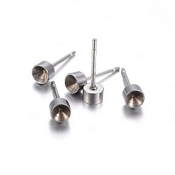 Stainless Steel Color Non-Tarnish 304 Stainless Steel Stud Earring Settings, Flat Round, Stainless Steel Color, 4x2.5mm, Fit for 3.5mm rhinestone, Pin: 0.8mm