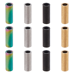 Mixed Color 304 Stainless Steel Tube Beads, Mixed Color, 8x3mm, Hole: 2mm, 4 Colors, 10pcs/color, 40pcs/box