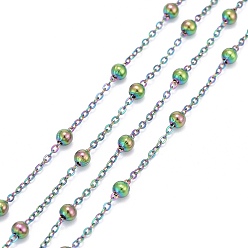 Rainbow Color Ионное покрытие (ip) 304 кабельные цепи из нержавеющей стали, с 304 из нержавеющей стали бусы, пайки, с катушкой, Радуга цветов, ссылка: 1.5x1.2x0.2 mm, бусины : 3 мм, около 32.8 футов (10 м) / рулон