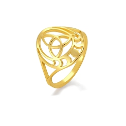 Золотой Кольцо на палец из нержавеющей стали, Кольцо с полым троичным узлом и фазой луны для женщин и мужчин, золотые, размер США 9 (18.9 мм)