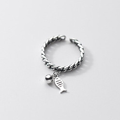 Античное Серебро Латунные манжеты открытые кольца для женщин, рыба, античное серебро, 17 мм