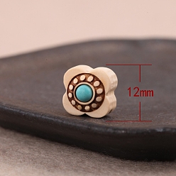 Blume Pappelholzperlen, mit synthetischen Türkis, Blume, 12x12x11 mm