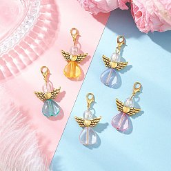 Золотой Акриловые подвесные украшения, ангел в форме сердца, с цинковым сплавом застежками омаров коготь, золотые, 42.5 мм