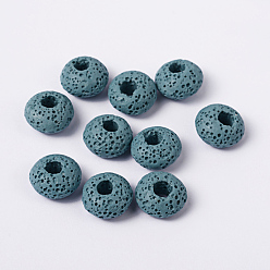 Кадет Синий Европейские бусины из вулканического камня, бусины с большим отверстием, Без металлического сердечника, рондель, кадетский синий, 15~16.5x9~10 мм, отверстие : 5 мм