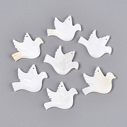 Кремово-белый Резные подвески из натуральных пресноводных ракушек, амулеты птиц, кремово-белые, 20x24~25x2~2.5 мм, отверстие : 1.2 мм