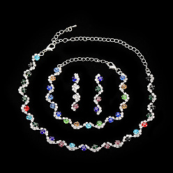 Разноцветный Плоские круглые латунные цепочки со стразами, серьги-гвоздики и браслеты, серебряные, красочный, 450мм и 160мм и 45мм