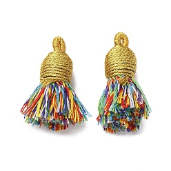 (932FM) Темно-синий аква-матовый с подкладкой Хлопковые подвески с кисточками, полиэстером, темно-золотистые, 32~37x11~12 мм, отверстие : 2x4.5 мм