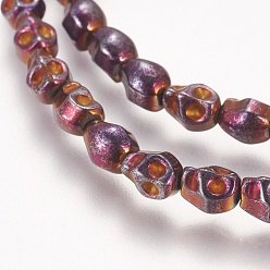 С Фиолетовым Покрытием Гальванические немагнитная синтетический гематит бисер пряди, класс АА, череп, с фиолетовым покрытием, 5.5x4.5x5 мм, отверстие : 1 мм, около 65 шт / нитка, 15.7 дюйм (40 см)